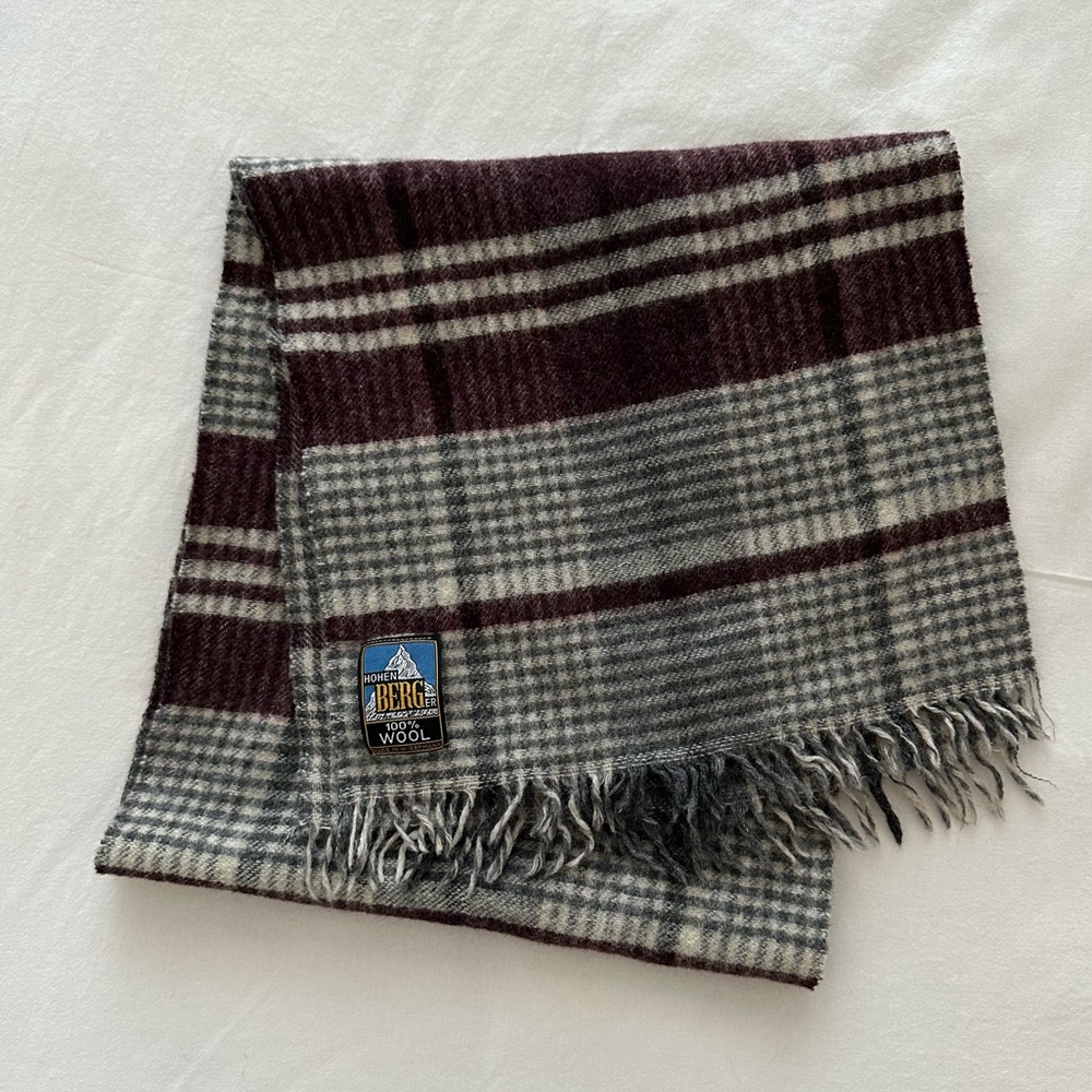 Grey Plaid Wool Scarf